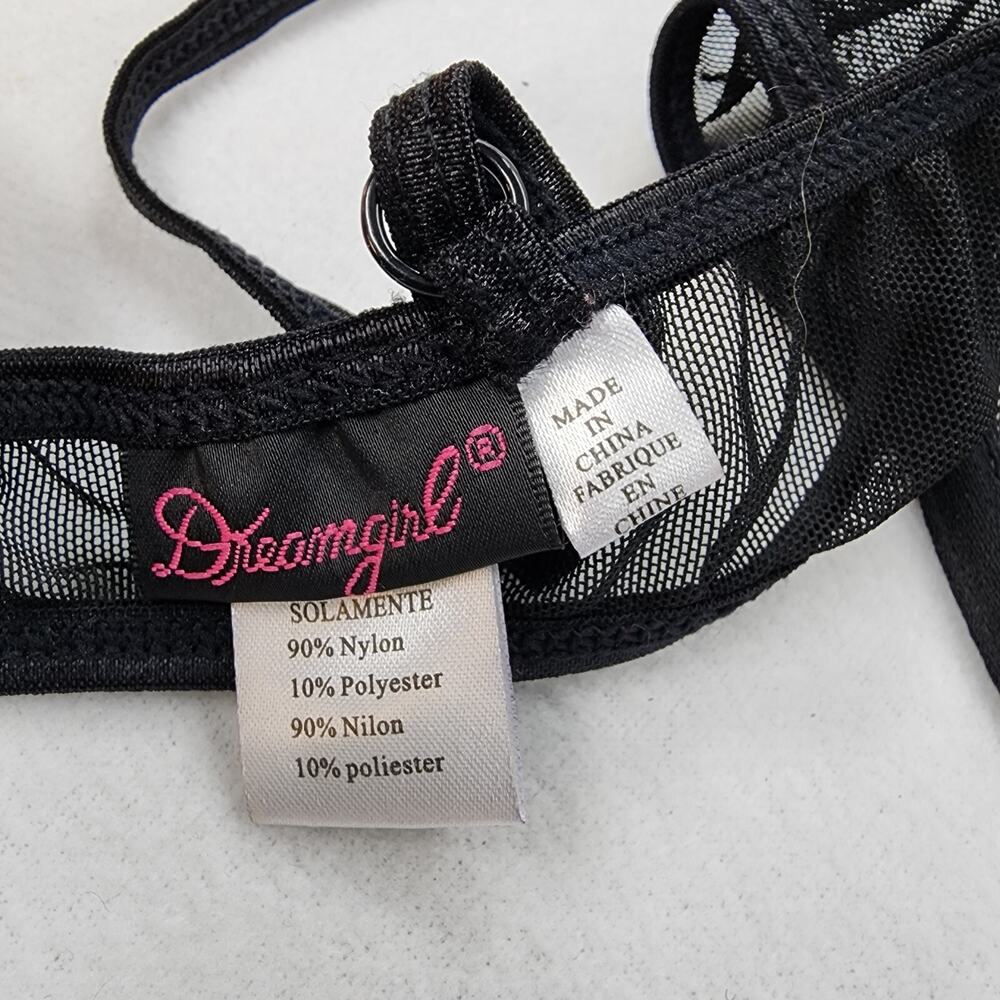 DreamGirl Bra XL Black Sheer Lingerie Metallic Gold Hearts Ruffle Trim Bow Sexy - Picture 7 of 10